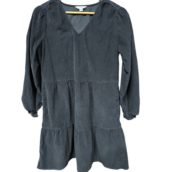 Time & Tru Dress Cotton Corduroy Tiered Pullover Black XS Peasant Fall Casual - Picture 1 of 7